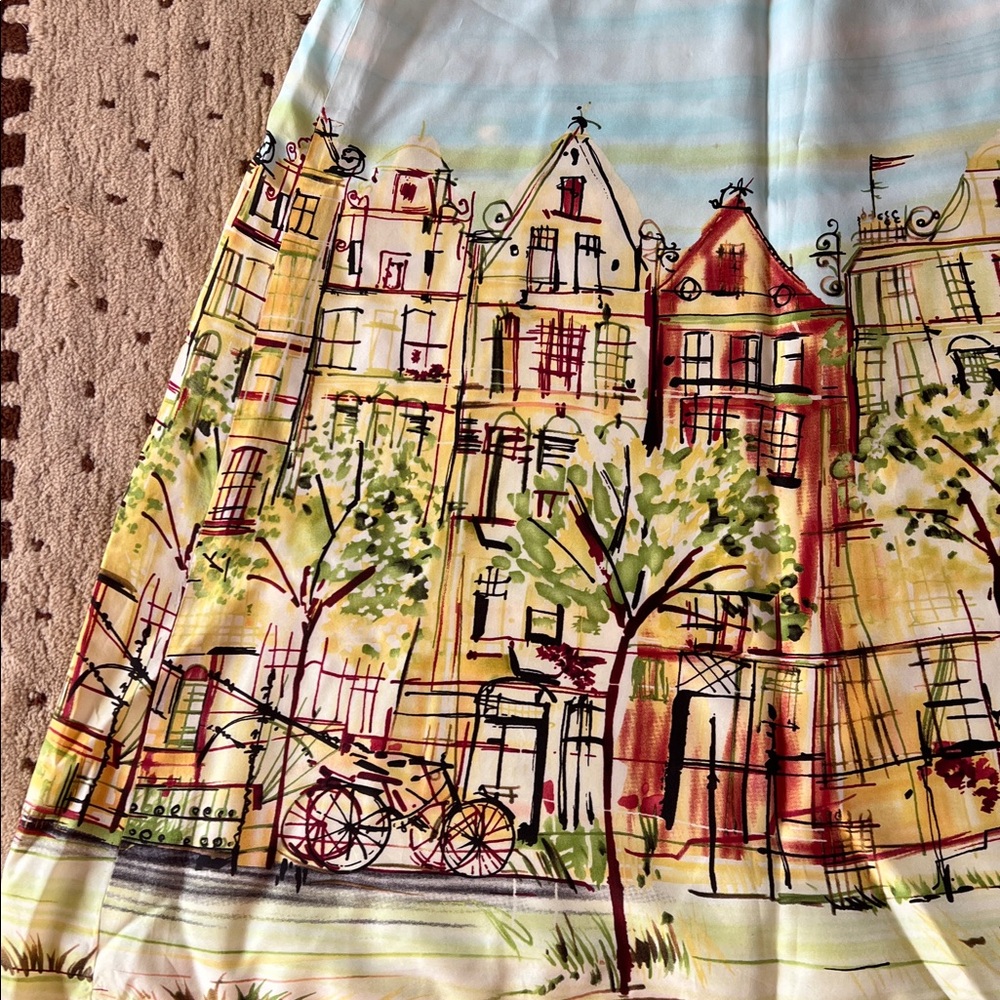 Harold's Multicolor Silk Cityscape A-Line Skirt - Picture 3 of 10